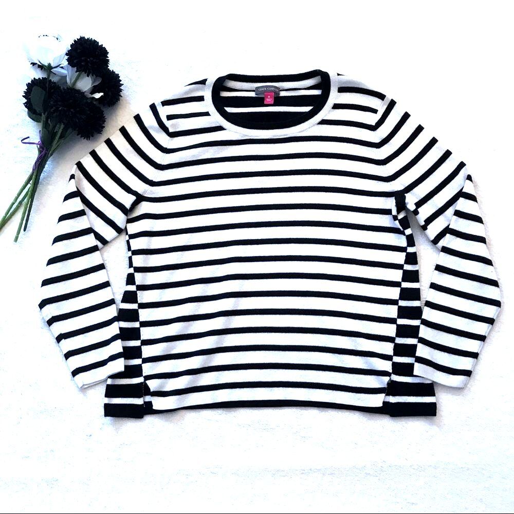 Vince Camuto Striped Sweater Size Medium Black White